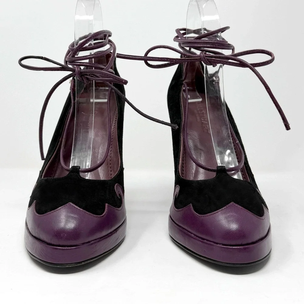 Jill Stuart Lace Up Heels Black Purple Platform‎ Pumps 38